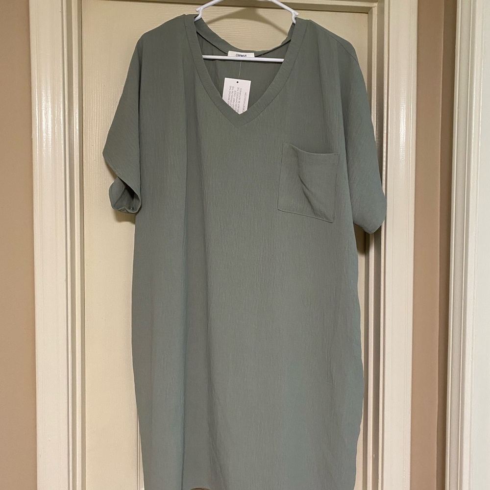 Cherish Sage Green V-Neck Dress